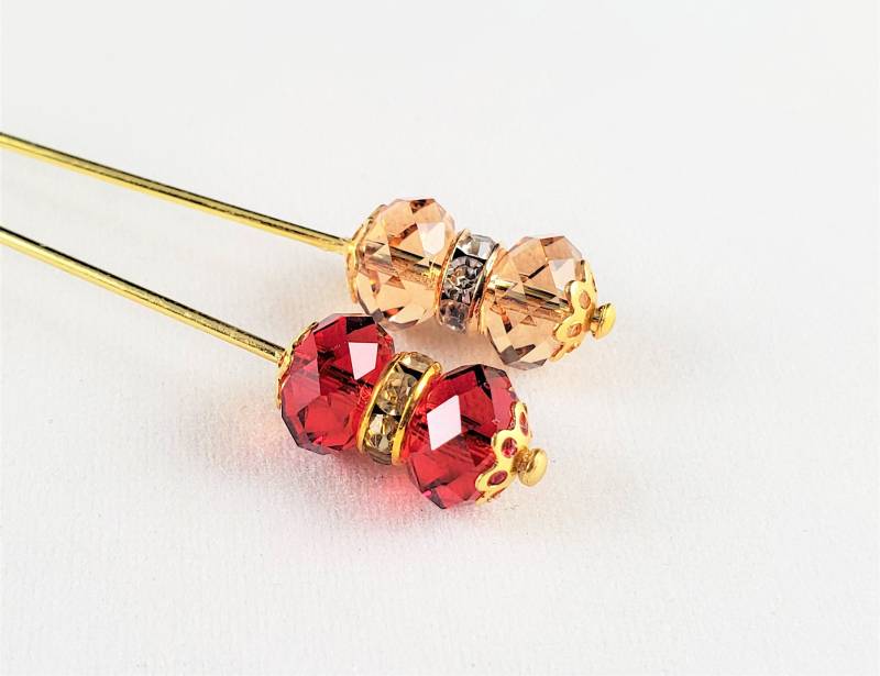 Rot Und Gold Swarovski Kristalle Strass Perlen Pins von CrystalArtPins