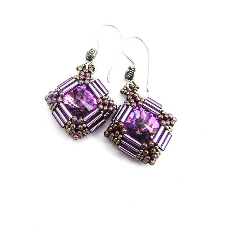 Amethyst Premium Kristall Rivoli Perlen Ohrringe Handgemacht, Bali Silber Ohrhaken, Miyuki Bugle Amethyst Premium Kristall Rivoli Perlen Ohrringe Handgemacht, Bali Silber Ohrhaken, Miyuki Bugle von CrystalBazaar