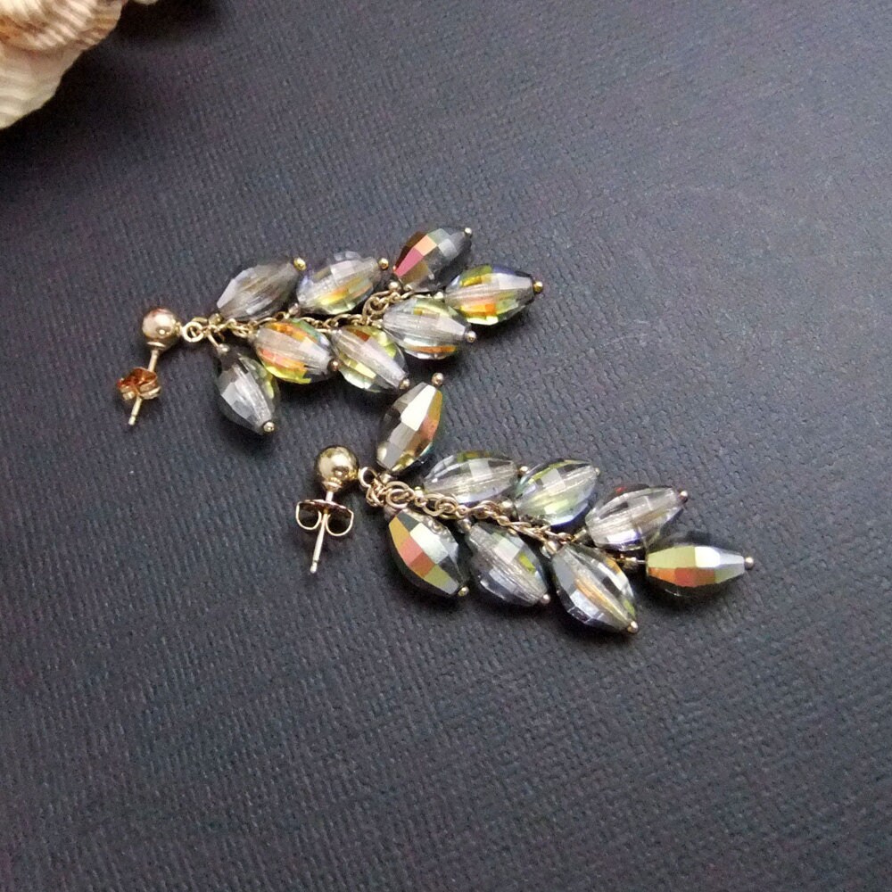 Vintage Swarovski Vitrail Kristall Cluster Ohrringe Handgemachte Gold Filled Ohrstecker, Seltene Facettierte Ovale Kristalle, Draht Vintage Swarovski Vitrail Kristall Cluster Ohrringe Handgemachte Gold Filled Ohrstecker, Seltene Facettierte Ovale Kristalle, Draht von CrystalBazaar