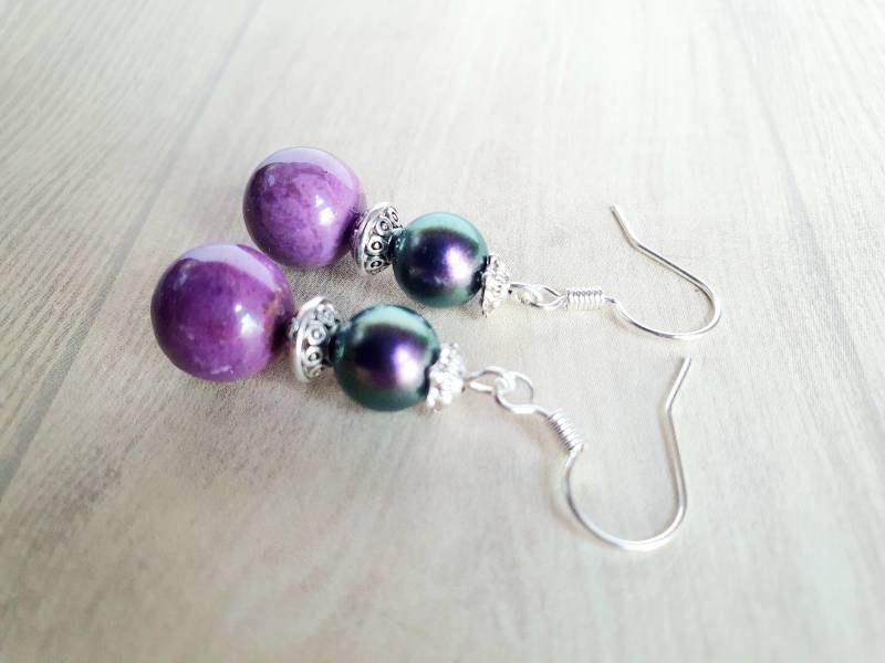 Seltene Handgemachte Baumelnde Ohrringe Aus Phosphosiderit Und Swarovski-Perlen Silbernem Ohrdraht von CrystalBijouxbyEmmie