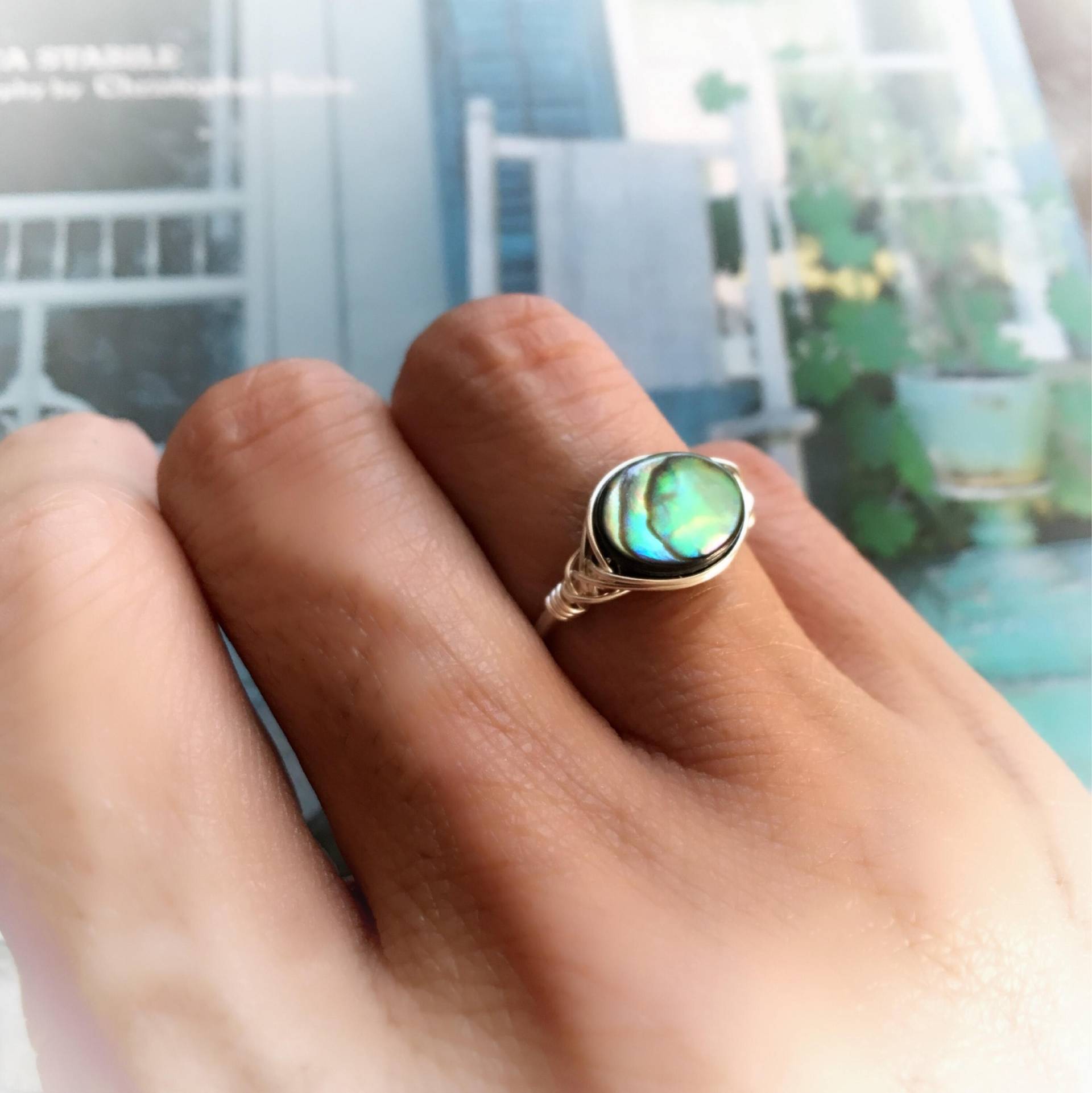 Abalone Schale Ring, Ovale Ring in Sterling Silber Abalone Schale Ring, Ovale Ring in Sterling Silber von CrystalBlueJewels