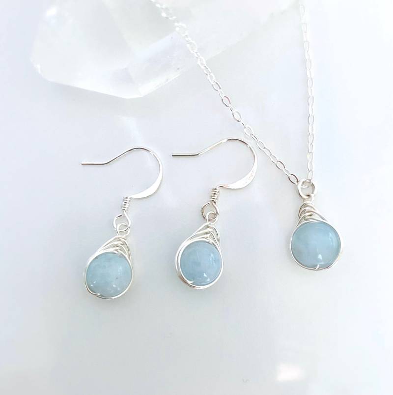 Aquamarin Halskette Und Ohrringe Im Set. Draht Gewickelt Halskette, Echte Ohrringe, Schmuck Set Aquamarin Halskette Und Ohrringe Im Set. Draht Gewickelt Halskette, Echte Ohrringe, Schmuck Set von CrystalBlueJewels