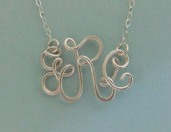 Monogramm Halskette, Sterling Silber Initialen Draht Namenskette, Drahtschmuck Monogramm Halskette, Sterling Silber Initialen Draht Namenskette, Drahtschmuck von CrystalBlueJewels