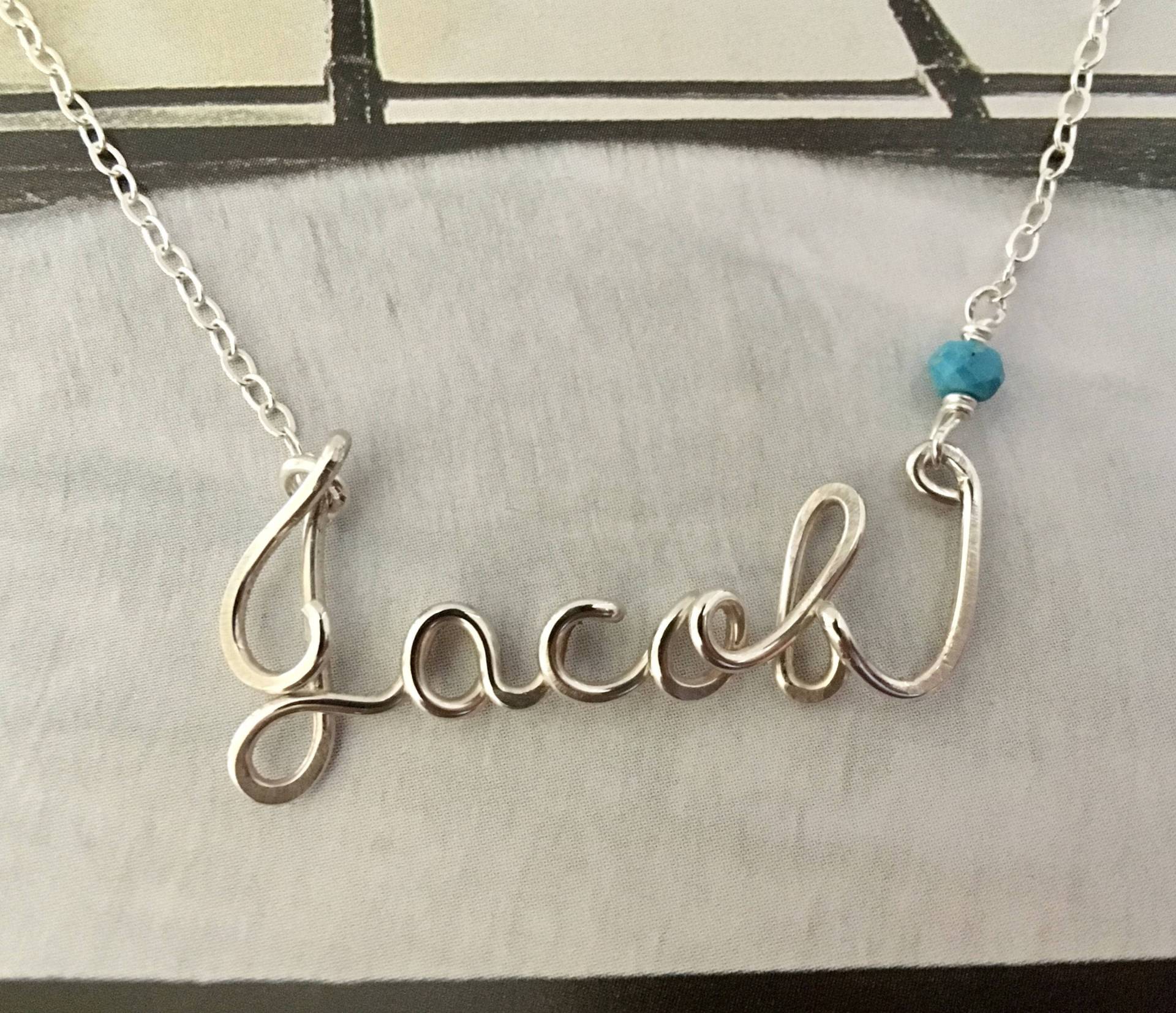 Personalisierte Namenskette Mit Geburtsstein, Sterling Silber Draht Namenskette, 925 Halskette Personalisierte Namenskette Mit Geburtsstein, Sterling Silber Draht Namenskette, 925 Halskette von CrystalBlueJewels