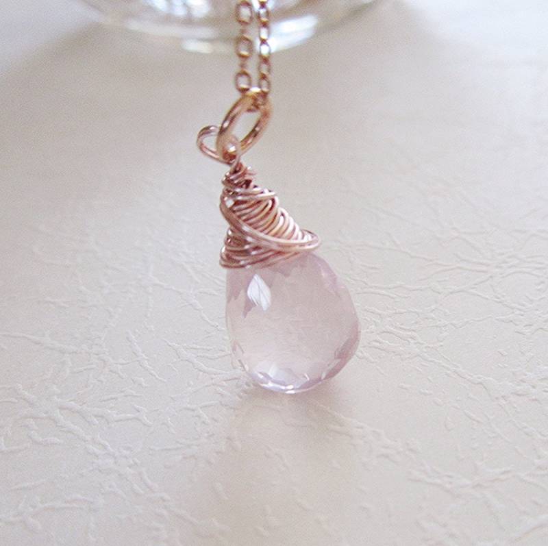 Rosenquarz Briolette, Halskette, Rose Gold Neccklace von CrystalBlueJewels