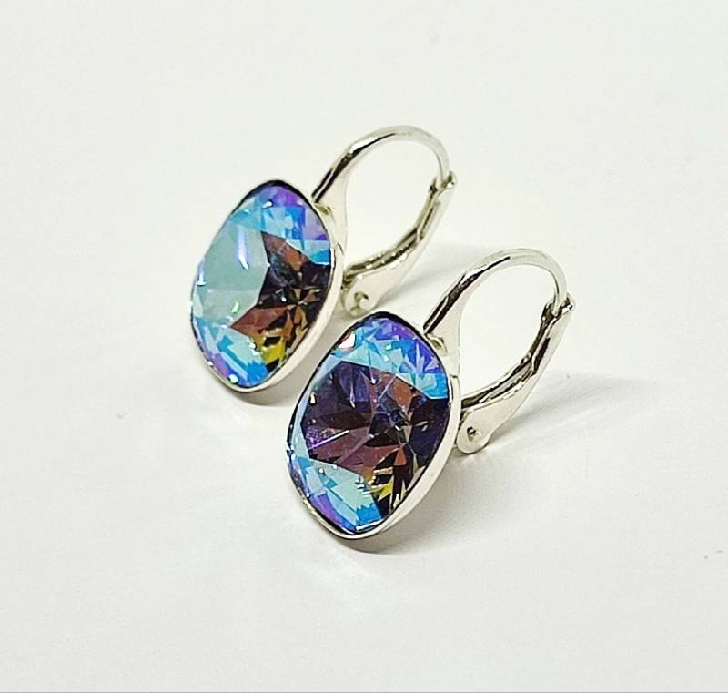 Silber Ohrringe Mit Swarovski Square Strass 12 Mm Wählen Sie Ihre Farbe von CrystalComponentsCZ