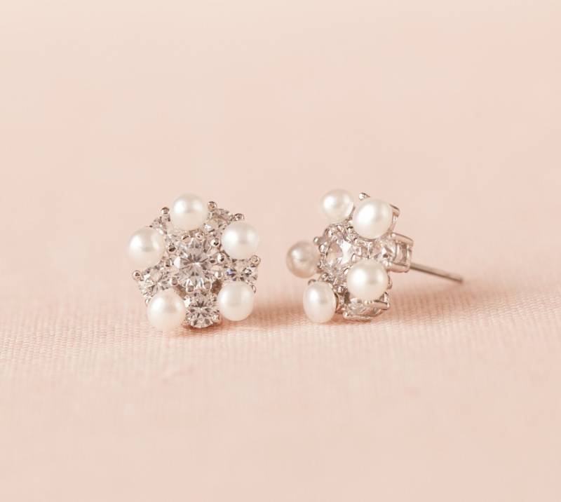 Perle Und Kristall Braut Ohrringe, Rose Gold Hochzeit Brautohrstecker, Perlen Ohrringe von CrystalCorridor