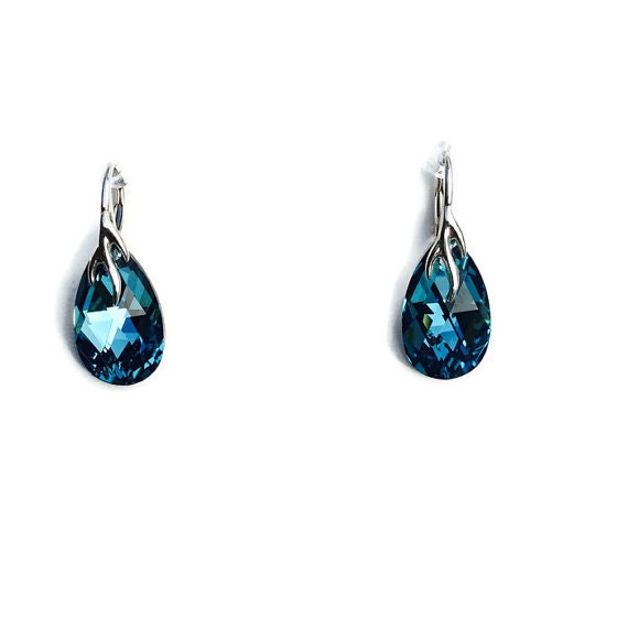Bermuda Blau Swarovski Kristall Sterling Silber Tropfen Ohrringe von CrystalDreamByDaiva