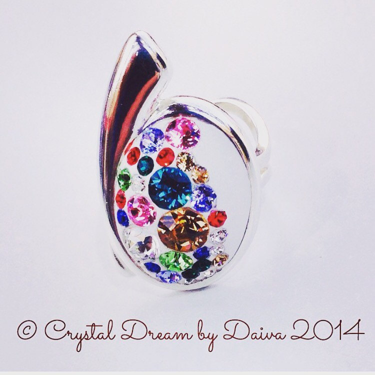 Rainbow Silber Ring. Swarovski-Kristallen, Ring, Große Aussage Mehrfarbigen Glitzernden Verstellbarer Abschlussball Ring von CrystalDreamByDaiva