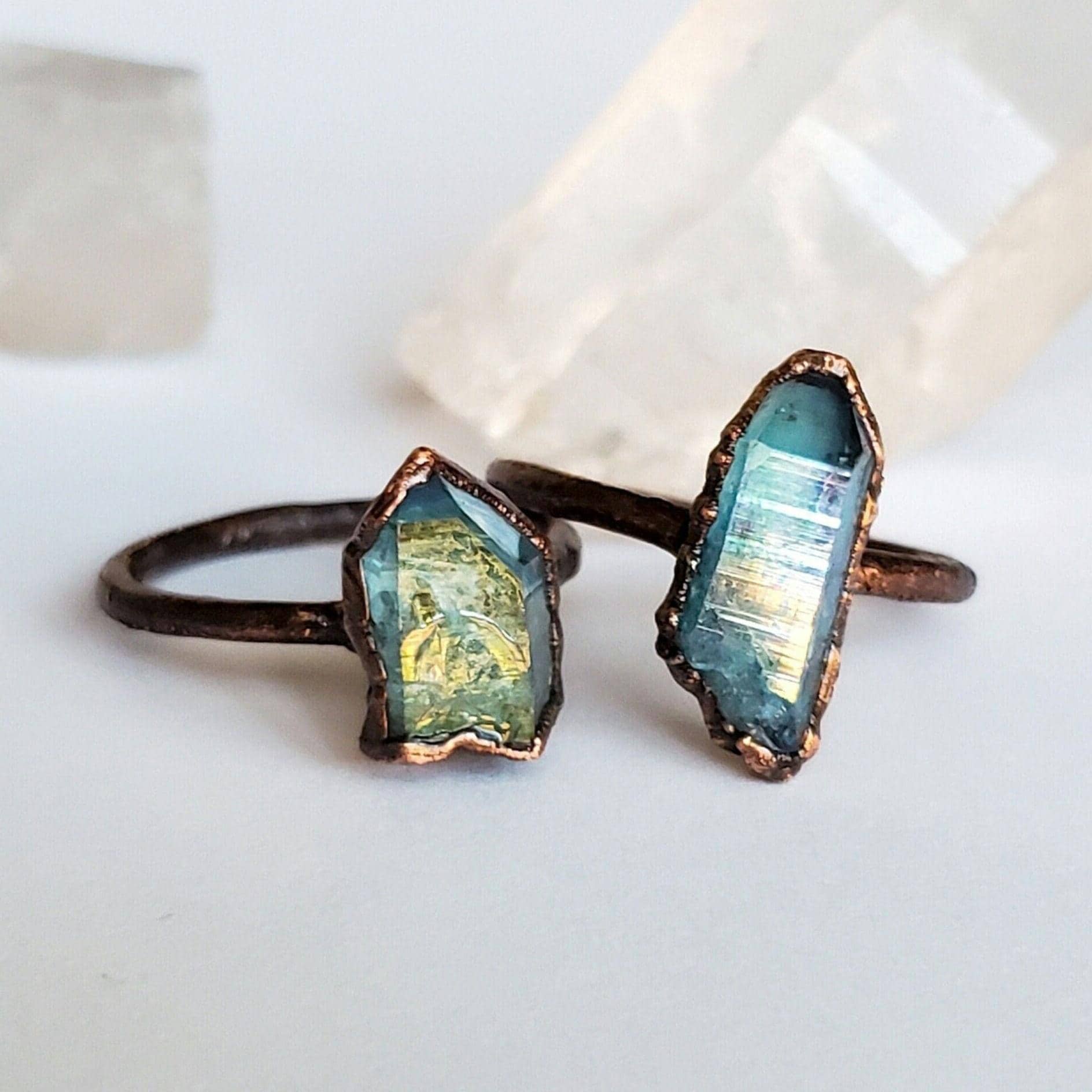Aqua Aura Quarz Punkt Benutzerdefinierte Ring, Kupfer Electroforming Rohstein Rohkristall Boho Ring Aqua Aura Quarz Punkt Benutzerdefinierte Ring, Kupfer Electroforming Rohstein Rohkristall Boho Ring von CrystalDreamerCo