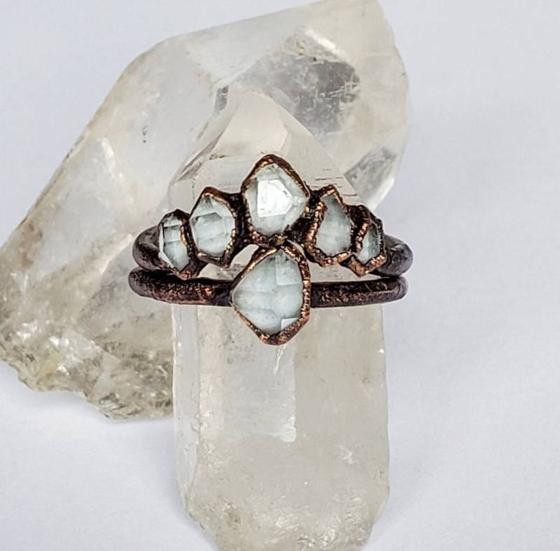 Herkimer Diamant Benutzerdefinierte Ring Set , Kupfer Electroformed Alternative Verlobungsring Rohstein Boho von CrystalDreamerCo