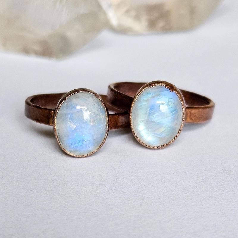 Regenbogen Mondstein Ring, Elektrogeformter Kupfer Boho Ring Regenbogen Mondstein Ring, Elektrogeformter Kupfer Boho Ring von CrystalDreamerCo