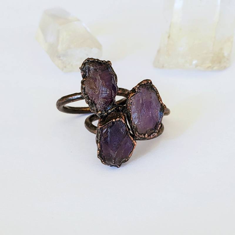 Roher Amethyst Ring, Kupfer Electrogeformter Rohstein Boho Ring Roher Amethyst Ring, Kupfer Electrogeformter Rohstein Boho Ring von CrystalDreamerCo