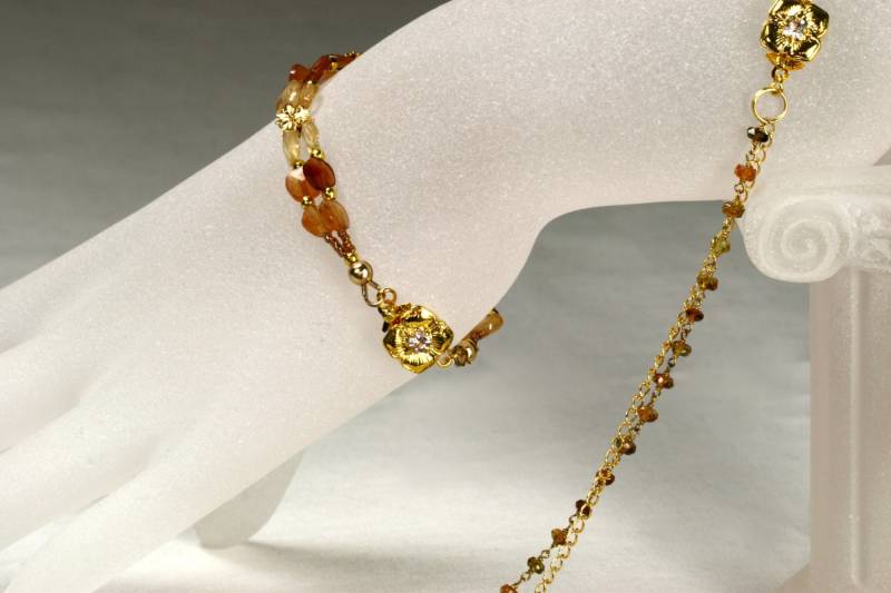 Semi Edelsteine, 14 K Goldfilled Kette 2 Strang Halskette Und Armband, in 1 Cabrio Semi Edelsteine, 14 K Goldfilled Kette 2 Strang Halskette Und Armband, in 1 Cabrio von CrystalMoments