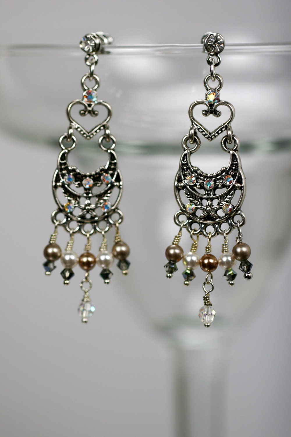 Swarovski Kristall & Perle Kronleuchter Ohrring, Silber Vergoldet Swarovski Kristall & Perle Kronleuchter Ohrring, Silber Vergoldet von CrystalMoments