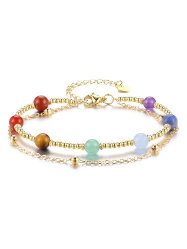 CrystalTears 7 Chakra Armband Damen Gold doppellagige Armkette Reiki Healing Edelsteine Talisman spirituelle Geschenke für Freundin Mama Mädchen von CrystalTears