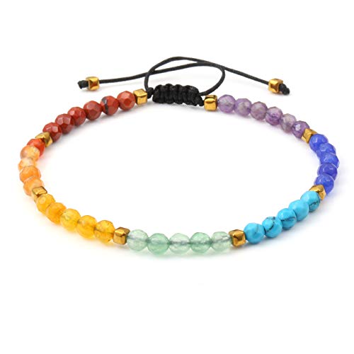 CrystalTears 7 Chakra Armband Damen Perlenarmabnd Armbänder aus 4mm Chakren Steinkugeln Vergolden Lavasteine Perlen geflochten Arm Kette von CrystalTears