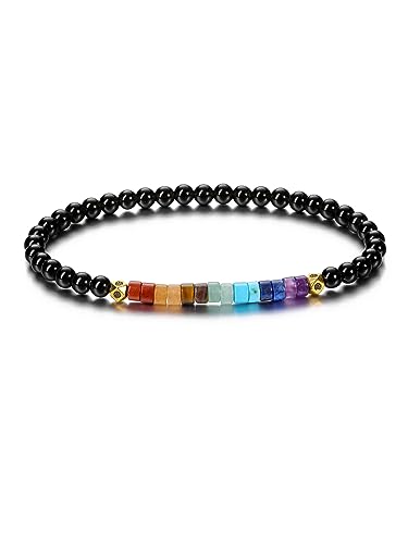 CrystalTears Obsidian Armband Damen 4mm Beads elastischer Perlenarmband mit echte Chakra Steine Reiki Talisman spirituelle Geschenke für Mama von CrystalTears