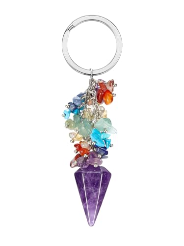 CrystalTears 7 Chakren Schlüsselanhänger Amethyst Spitze Kegel Anhänger Schlüsselrig Reiki Talisman spirituelle Geschenke von CrystalTears