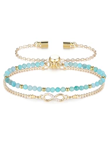 CrystalTears Amazonit Heilstein Armband Unendlichkeit Symbol Infinity Goldene Armkette Damen Edelstein Charms Schmuck Geschenk von CrystalTears