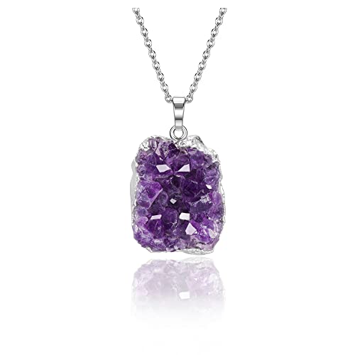 CrystalTears Amethyst Druse Halskette Damen Unregelmäßig Cluster Stein Anhänger mit Kette Drusensegment Rohstein Halsschmuck für Frauen Mädchen von CrystalTears