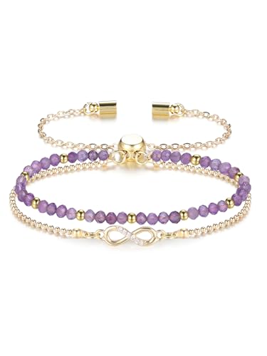 CrystalTears Amethyst Heilstein Armband Unendlichkeit Symbol Infinity Goldene Armkette Damen Edelstein Charms Schmuck Geschenk von CrystalTears