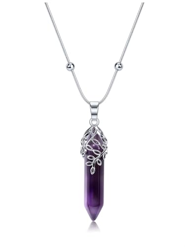 CrystalTears Amethyst Hexagon Anhänger Kette Edelstein Heilstein Pendant Halskette Damen Glücksbringer Geschenke für Freundin von CrystalTears