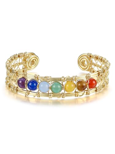 CrystalTears Armreif Gold öffnene Armband mit Chakra Steine Reiki Talisman Spirituelle Geschenke für Frauen Männer von CrystalTears