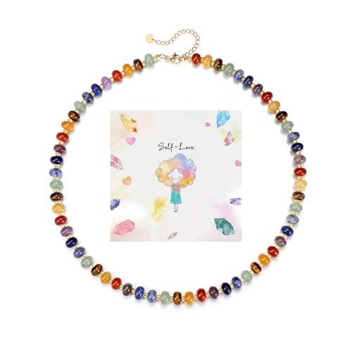 CrystalTears Bunte Perlenkette Damen 8mm Edelsteine 7 Chakra Heilsteine Kette Boho Halskette Mode Schmuck Geschenk für Freundin von CrystalTears