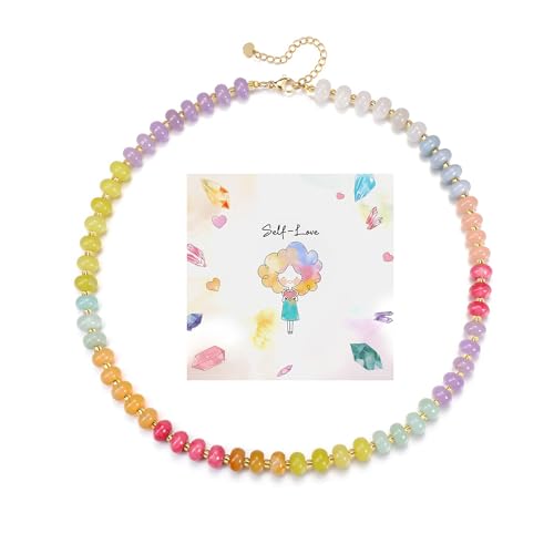 CrystalTears Bunte Perlenkette Damen 8mm Edelsteine Heilsteine Kette Boho Halskette Mode Schmuck Geschenk für Freundin von CrystalTears
