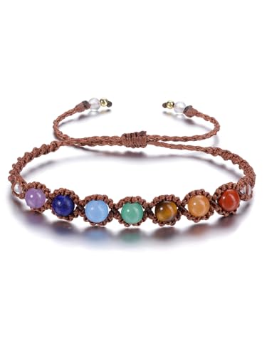 CrystalTears Chakra Armband Damen 6mm Beads Armkette 7 Chakren braun geflochten Armband Healing Reiki Talisman spirituelle Geschenke von CrystalTears