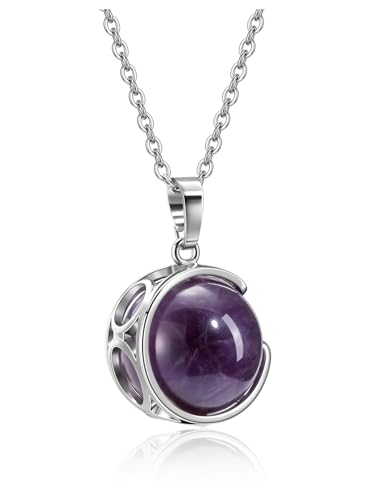 CrystalTears Edelstein Damen Halskette Amethyst Rund Kugel Anhänger mit Kette Heilstein Kristalle Glückskette Amulett spirituelle Schmuck Geschenk von CrystalTears