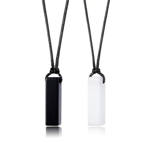 CrystalTears Edelstein Partnerketten Schwarz Achat Bergkristall Heilstein Anhänger verstellbare Halskette Partner Geschenke von CrystalTears