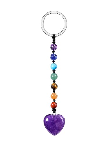 CrystalTears Herz Schlüsselanhänger 7 Chakren Perlen Anhänger Schlüsselring Edelstein Taschenanhänger Talisman spirituelle Geschenke von CrystalTears