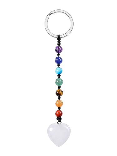 CrystalTears Herz Schlüsselanhänger 7 Chakren Perlen Anhänger Schlüsselring Edelstein Taschenanhänger Talisman spirituelle Geschenke von CrystalTears