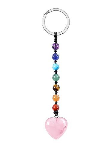 CrystalTears Herz Schlüsselanhänger 7 Chakren Perlen Anhänger Schlüsselring Edelstein Taschenanhänger Talisman spirituelle Geschenke von CrystalTears