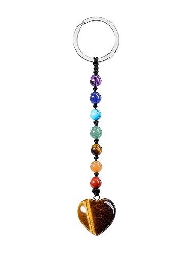 CrystalTears Herz Schlüsselanhänger 7 Chakren Perlen Anhänger Schlüsselring Edelstein Taschenanhänger Talisman spirituelle Geschenke von CrystalTears