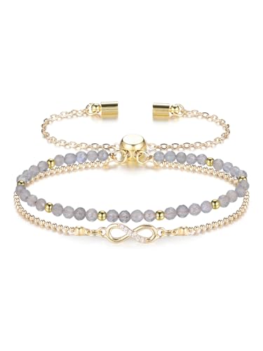 CrystalTears Mondstein Heilstein Armband Unendlichkeit Symbol Infinity Goldene Armkette Damen Edelstein Charms Schmuck Geschenk von CrystalTears