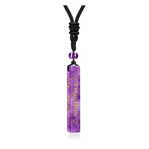 CrystalTears Namenskette Personalisiert Amethyst Quader Stab Anhänger mit Gravur Name Initial Datum Heilung Kristalle Halskette Geschenke für ihn/sie Familie von CrystalTears