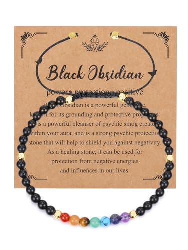 CrystalTears Obsidian Armband Damen verstellbare 7 Chakren Perlenarmband Reiki Talisman spirituelle Geschenke von CrystalTears