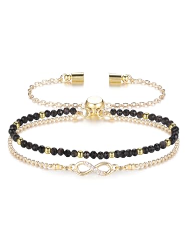 CrystalTears Obsidian Heilstein Armband Unendlichkeit Symbol Infinity Goldene Armkette Damen Edelstein Charms Schmuck Geschenk von CrystalTears