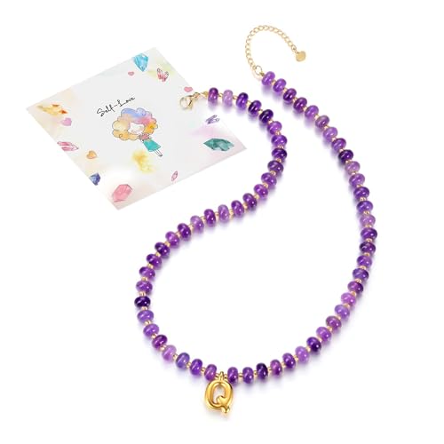 CrystalTears Personalisierte Bunte Perlenkette mit Buchstaben Gold, Edelsteine Heilsteine Kette Boho Halskette Mode Schmuck Damen von CrystalTears
