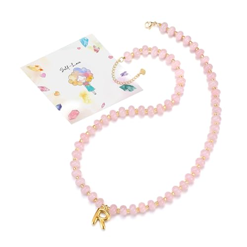 CrystalTears Personalisierte Bunte Perlenkette mit Buchstaben Gold, Edelsteine Heilsteine Kette Boho Halskette Mode Schmuck Damen von CrystalTears