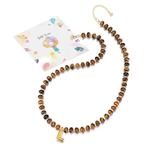 CrystalTears Personalisierte Bunte Perlenkette mit Buchstaben Gold, Edelsteine Heilsteine Kette Boho Halskette Mode Schmuck Damen von CrystalTears