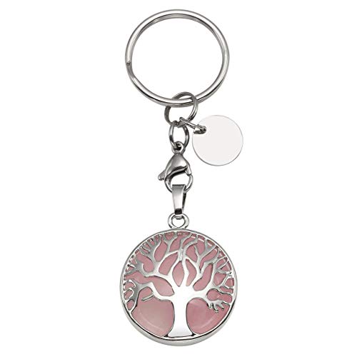 CrystalTears Rosenquarz Schlüsselanhänger Lebensbaum Anhänger Schlüsselbund elegant Amulett Keychain Geschenk für Mama von CrystalTears