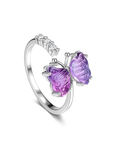 CrystalTears Silber Ringe Frauen Verstellbar offen Flourit Schmetterling Ring Reiki Healing Kristalle Amullet spirituelle Geschenke von CrystalTears