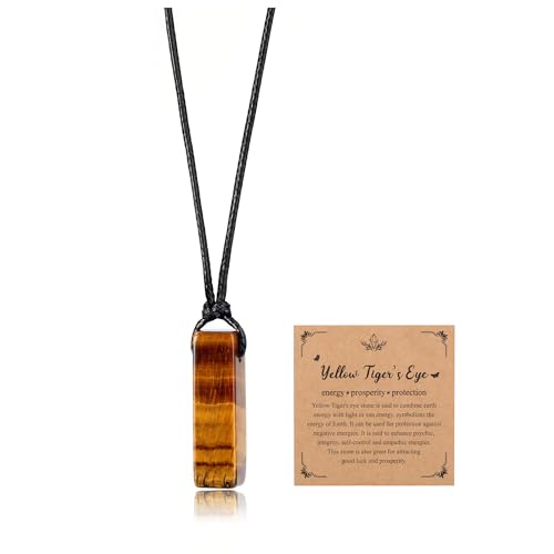 CrystalTears Tigerauge Kette Edelstein Anhänger verstellbare Halskette verstellbar Heilstein Schmuck Talisman Geschenk für Damen Herren von CrystalTears