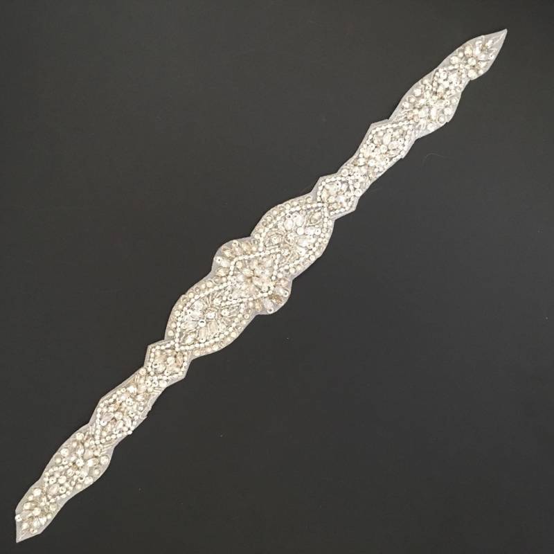 19" Kristall Strass Perlen Applikation - Großhandel Brautbesatz Großes Brautapplikationsmotiv Diy Brautgürtel Hotfix-Netz-Brautgürtel Tr53 von CrystalTrimming