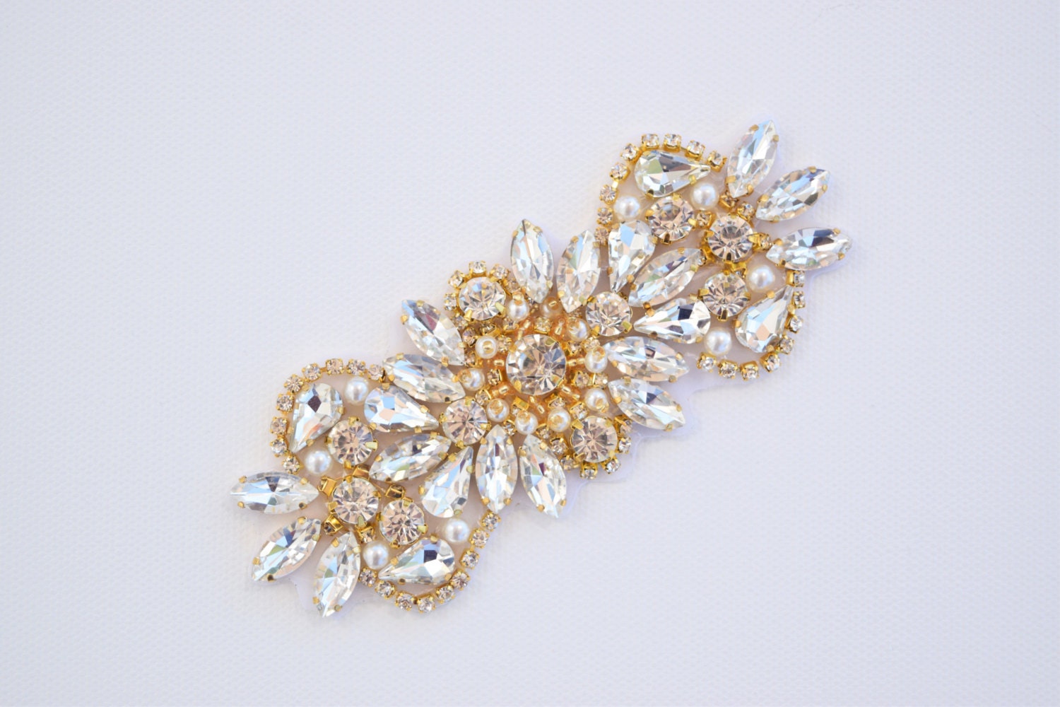 Goldene Kristall-Strass-Applikation - Perlen- Und Strass-Applikation Kristall-Applikation Gold-Hochzeitsapplikation Gold-Applikation Gold von CrystalTrimming