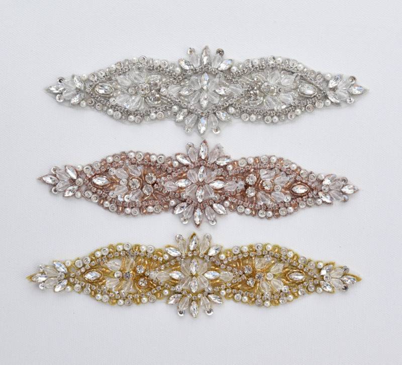 Kristall Strass Applikation-Wholesale Braut Trim-Perle & Applikation-Kristall Applikation-Hochzeit Applikation-Rose Gold Applikation-[Tr-085] von CrystalTrimming